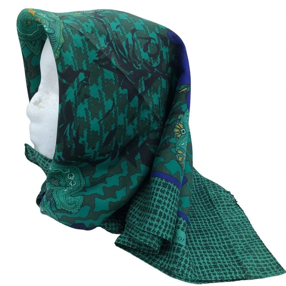 Christian Dior Autumn Green Hues Violet Floral Paisley Silk Scarf Authentic